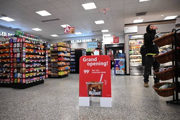 The new Wawa store and gas station undergoes its grand opening Thursday, March 12, 2026, in Whitehall Township. (Amy Shortell/The Morning Call)