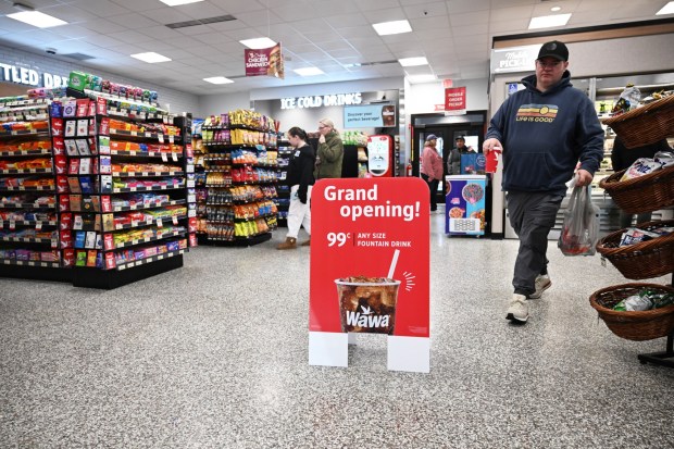 The new Wawa store and gas station undergoes its grand opening Thursday, March 12, 2026, in Whitehall Township. (Amy Shortell/The Morning Call)