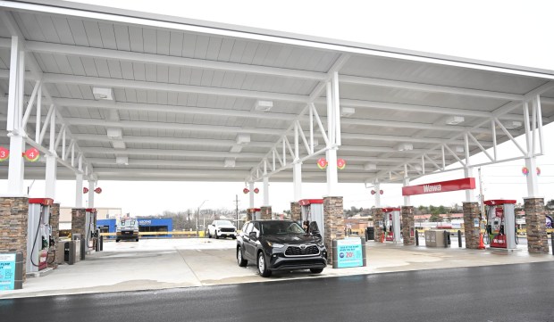 The new Wawa store and gas station undergoes its grand opening Thursday, March 12, 2026, in Whitehall Township. (Amy Shortell/The Morning Call)