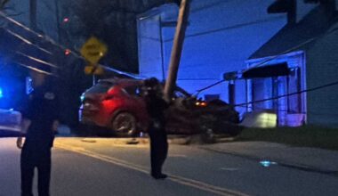 Car crashes into utility pole on Schenley Avenue in Pittsburgh