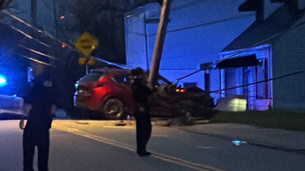 Car crashes into utility pole on Schenley Avenue in Pittsburgh