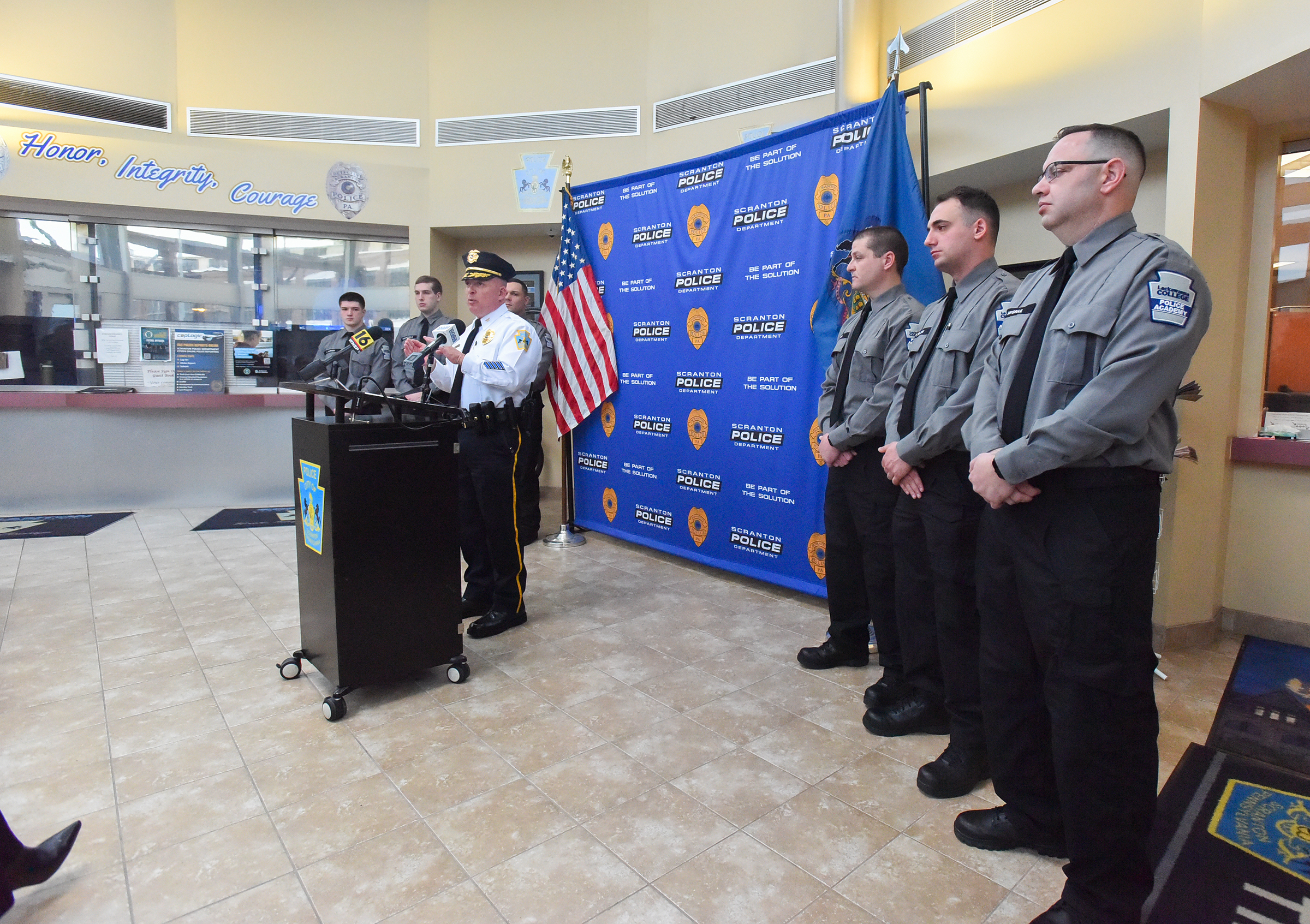 Scranton Police Chief Thomas Carroll speaks as Lackawanna College Police...