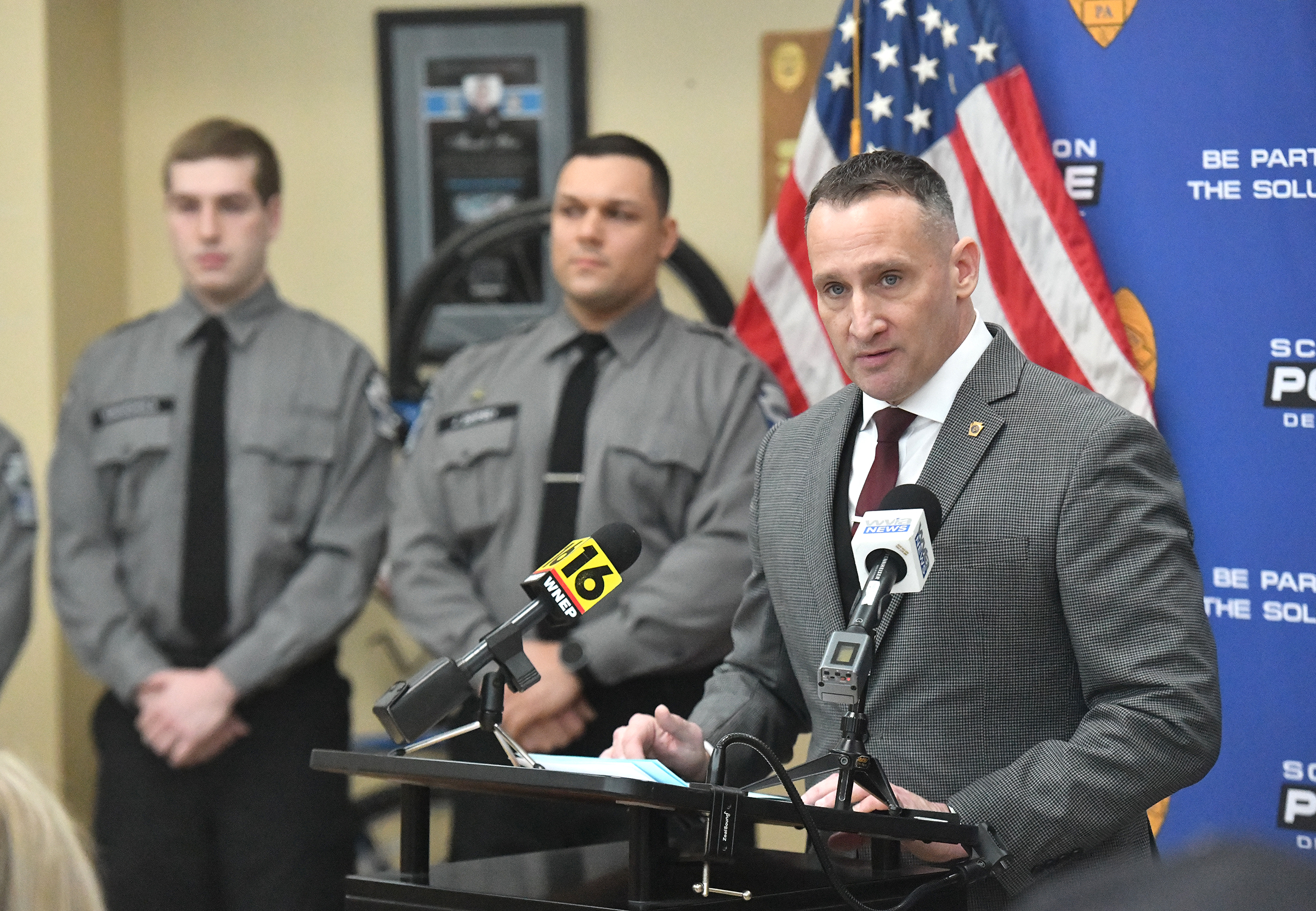 Lackawanna College Police Academy Director Kevin Mahoney speaks during a...