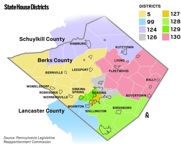 The Pennsylvania House districts in Berks County.