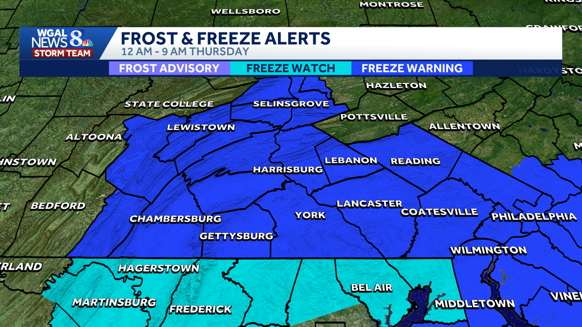 Freeze warning issued for all of south-central Pa.