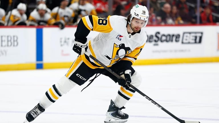 Pittsburgh Penguins center Tommy Novak skates with the puck during...