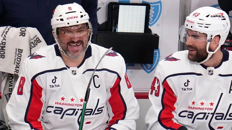 Washington Capitals' Alex Ovechkin (8) sits on the bench with...