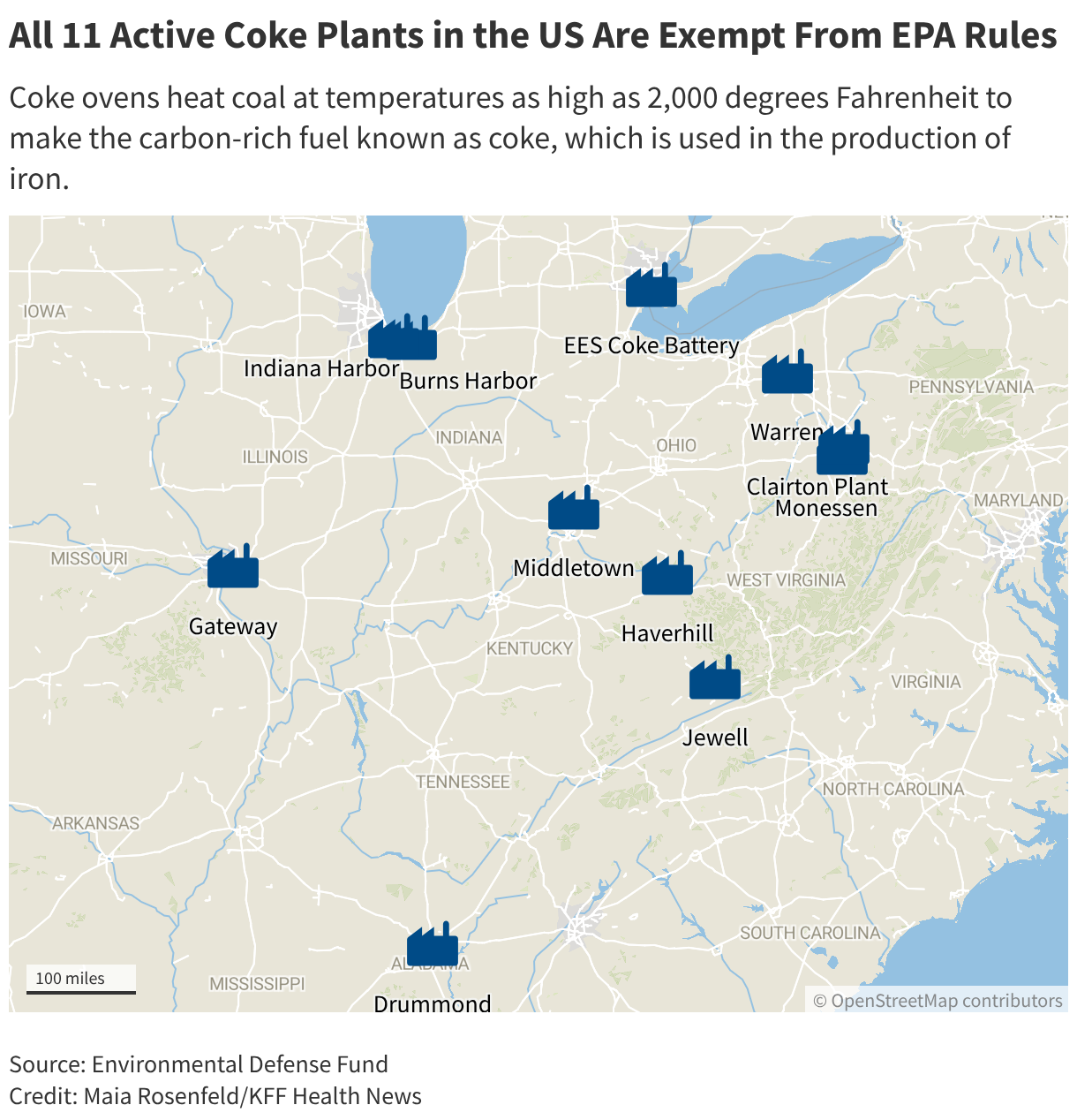 All 11 Active Coke Plants in the
US Are Exempt From EPA Rules (Locator map)
