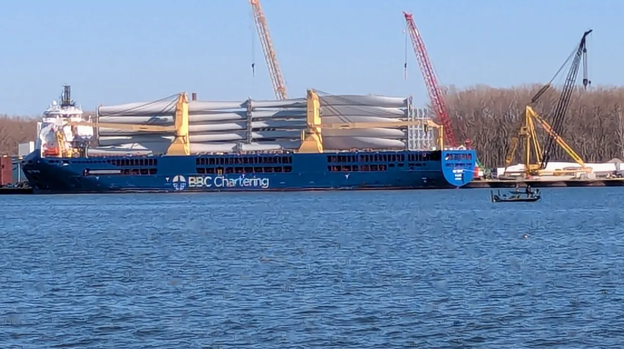 Wind turbines that filled a ship will soon head east on I-90