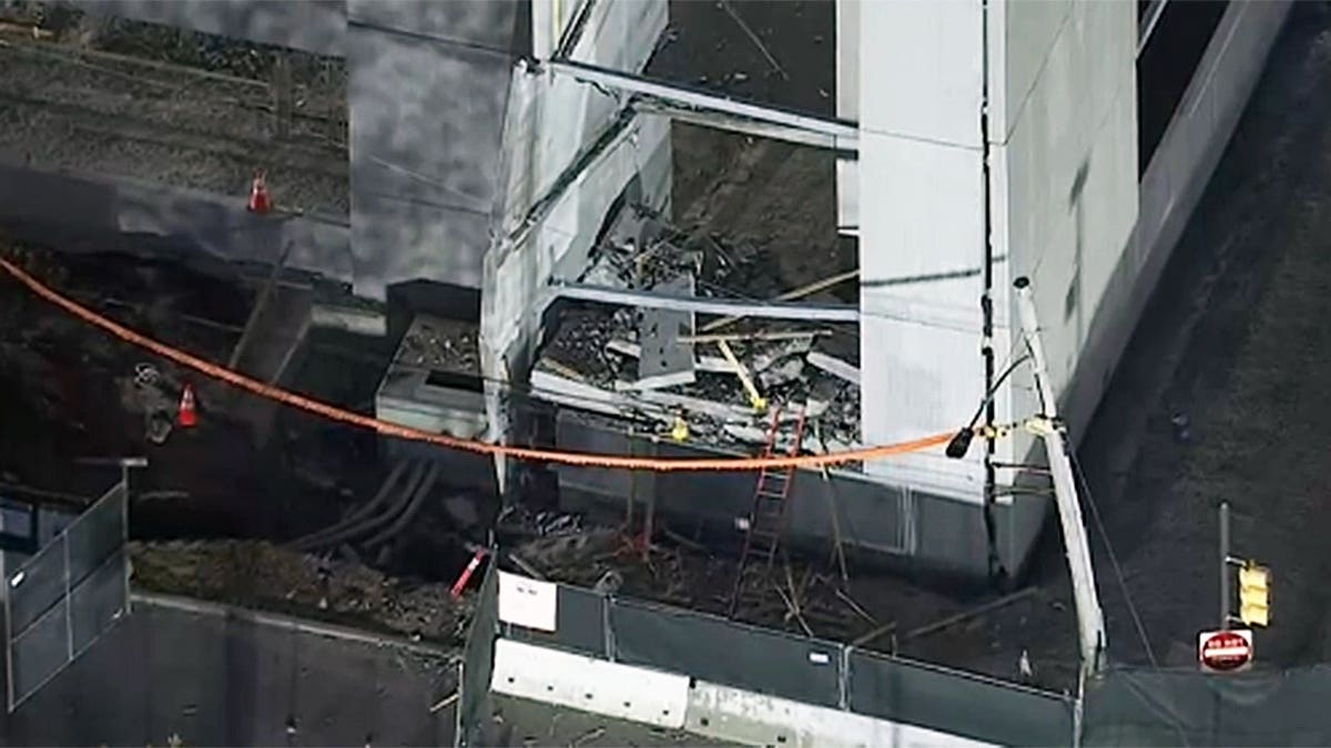 Debris in pile following partial collapse of parking garage