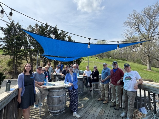 Berks officials, residents and representatives of PennEnvironment and Manatawny Creek Winery toured the facility's solar array in April 2026. (Courtesy of PennEnvironment)