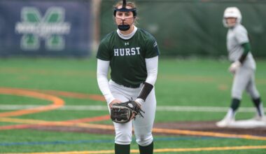Gabby DeLuca prepares to pitch during a Mercyhurst University softball game in Erie, Pennsylvania.