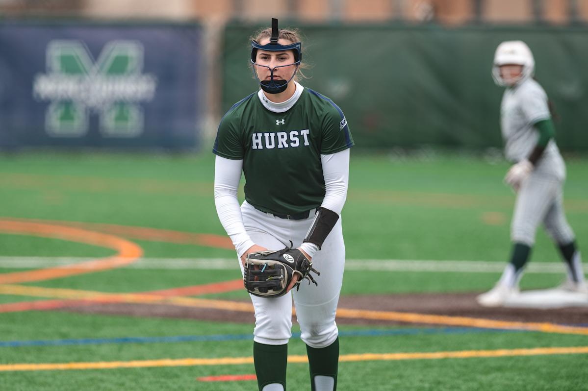 Gabby DeLuca prepares to pitch during a Mercyhurst University softball game in Erie, Pennsylvania.
