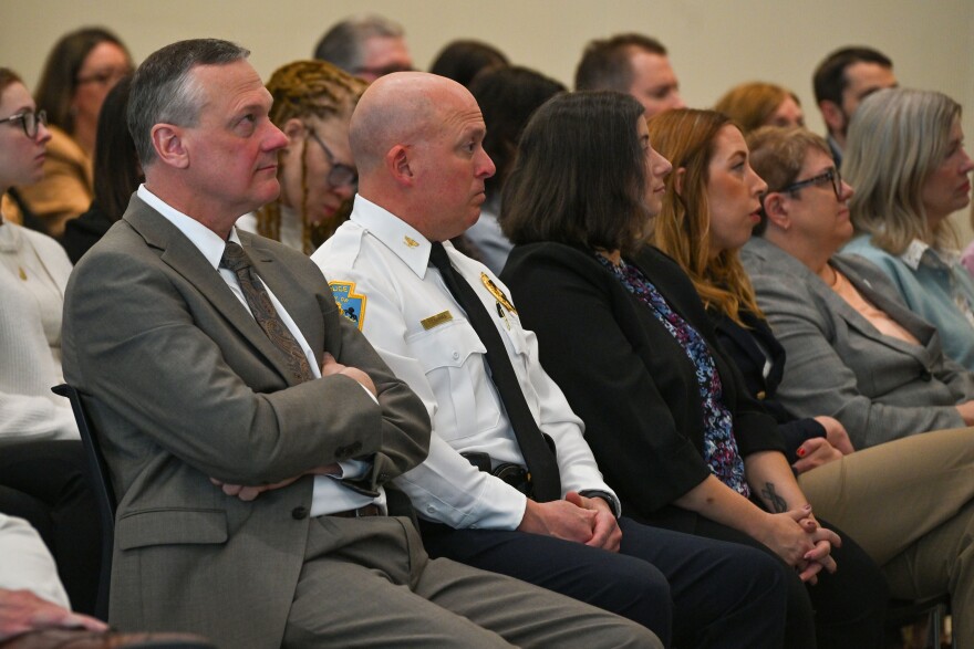 Scranton Police Chief Thomas Carroll listens in during Scranton Mayor Paige Cognetti's State of the City address.