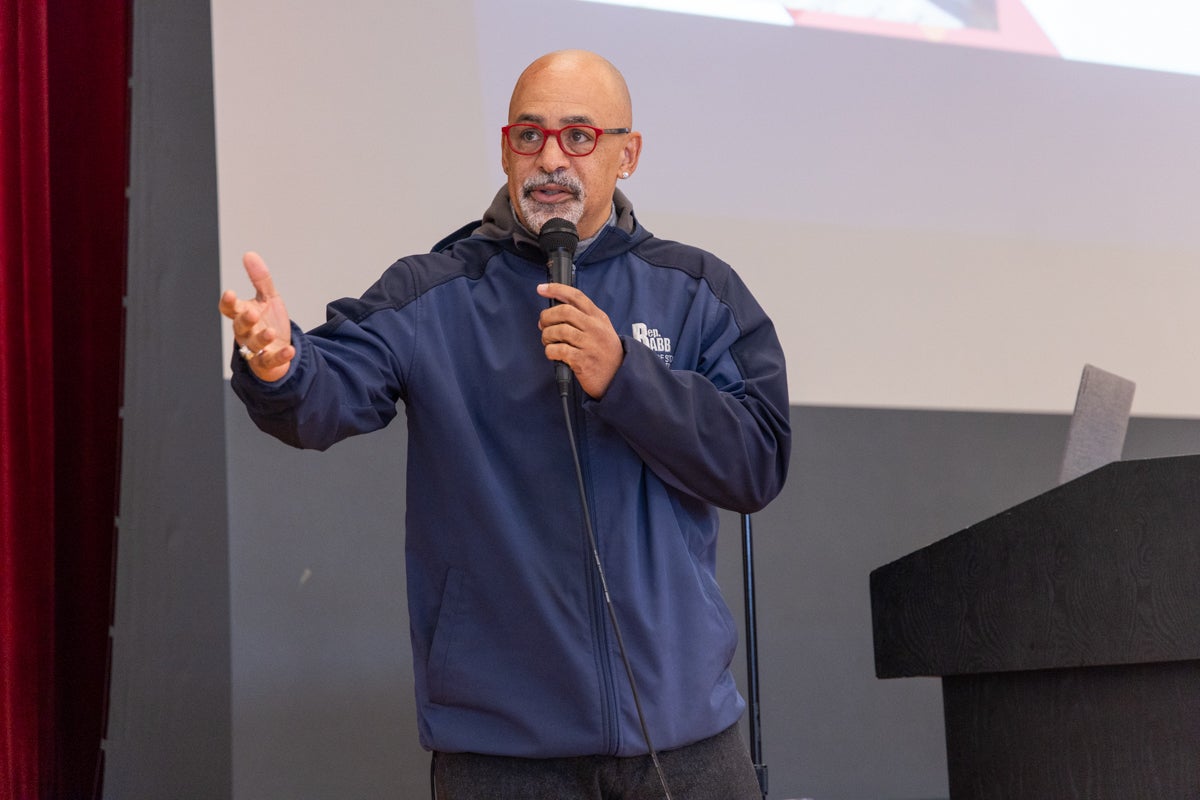 State Representaive Chris Rabb speaks to crowd