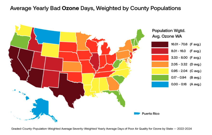 The American Lung Association's 2026 "State of the Air" report includes grades for air quality and ozone levels.