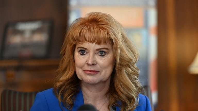 Pennsylvania state Treasurer Stacy Garrity listens to a question during...