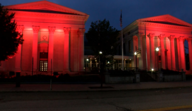 Erie County Courthouse lighting up red for fallen firefighters