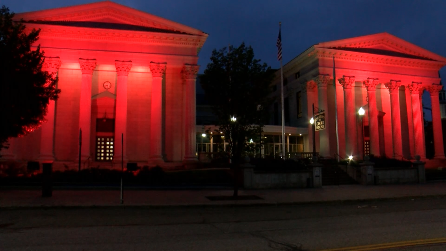 Erie County Courthouse lighting up red for fallen firefighters