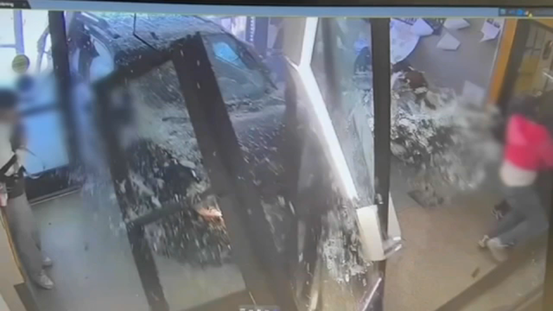 IMAGE: Still frame of video shows aftermath of driver crashing into Philadelphia police station on April 21, 2026.