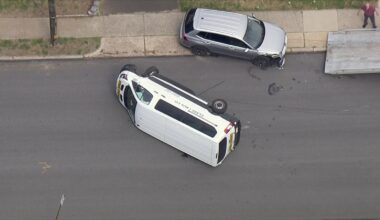 Student transport van overturns during crash in Cheltenham, Pennsylvania