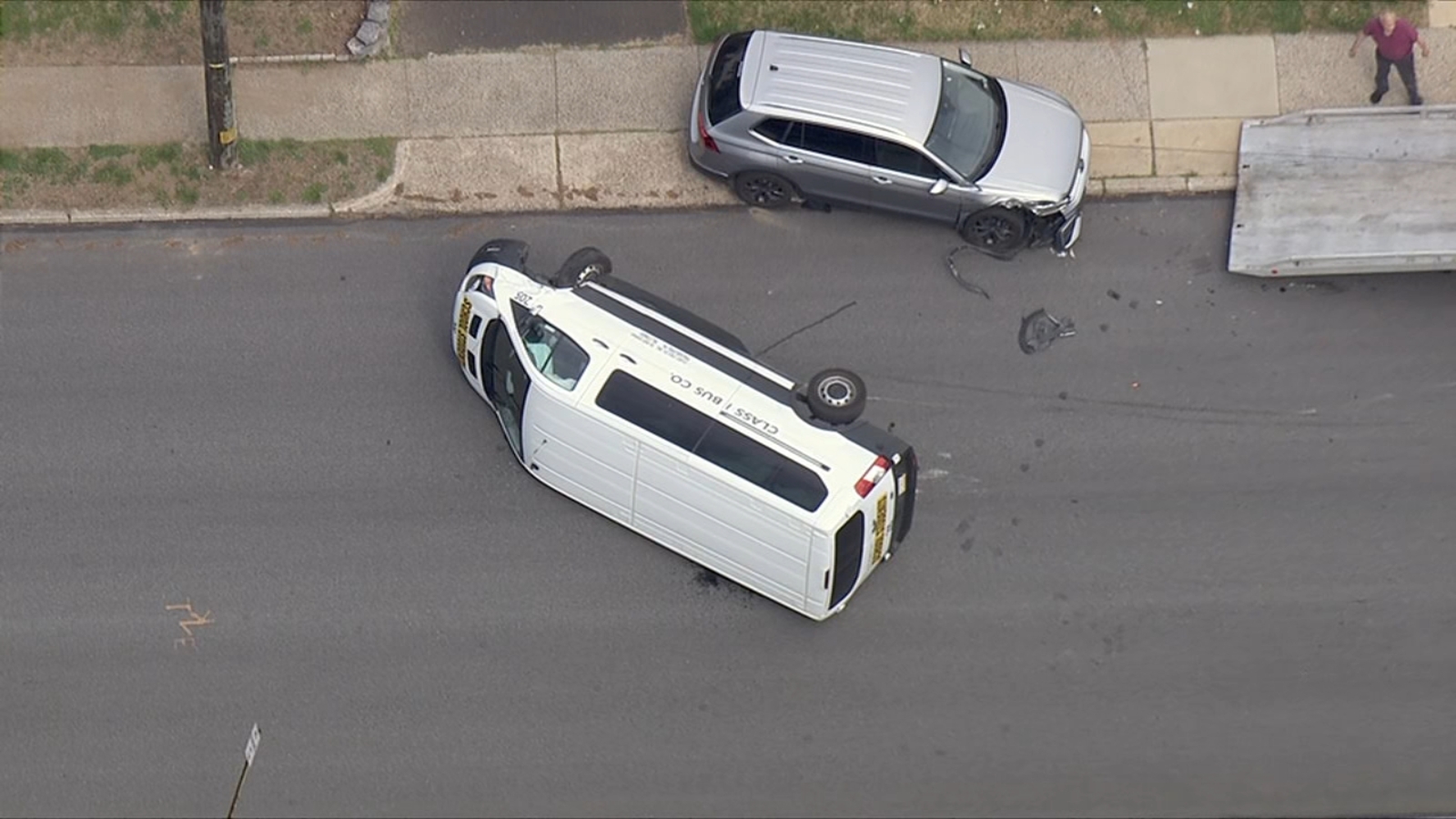 Student transport van overturns during crash in Cheltenham, Pennsylvania