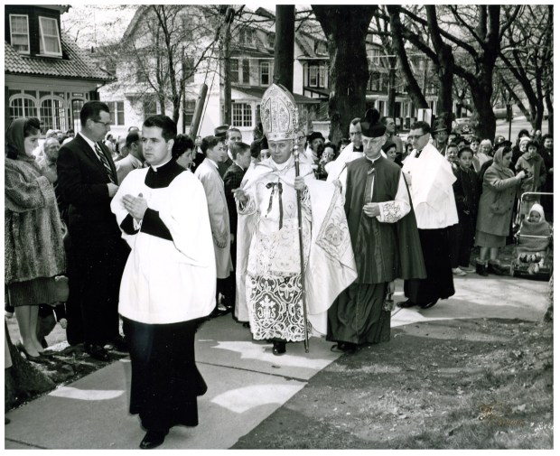 Joseph McShea in procession to St. Catharine of Siena Cathedral for inauguration as the first Bishop of Allentown on April 11, 1961. (ALLENTOWN DIOCESE)