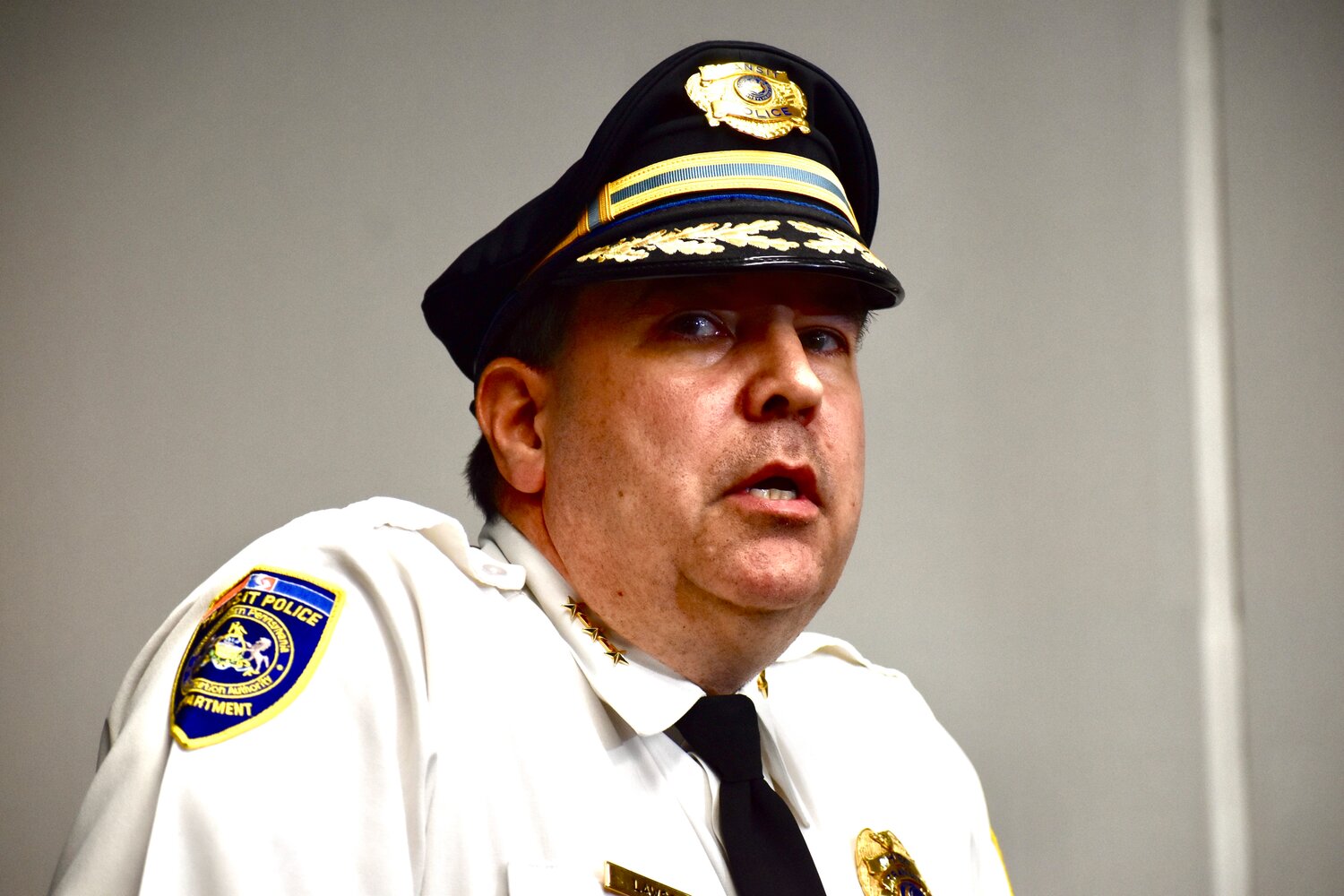 In this file photo, SEPTA Transit Police Chief Charles Lawson speaks at the authority