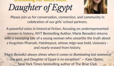 NYT Best Selling Author Marie Benedict Brings "Daughter of Egypt" to Philadelphia