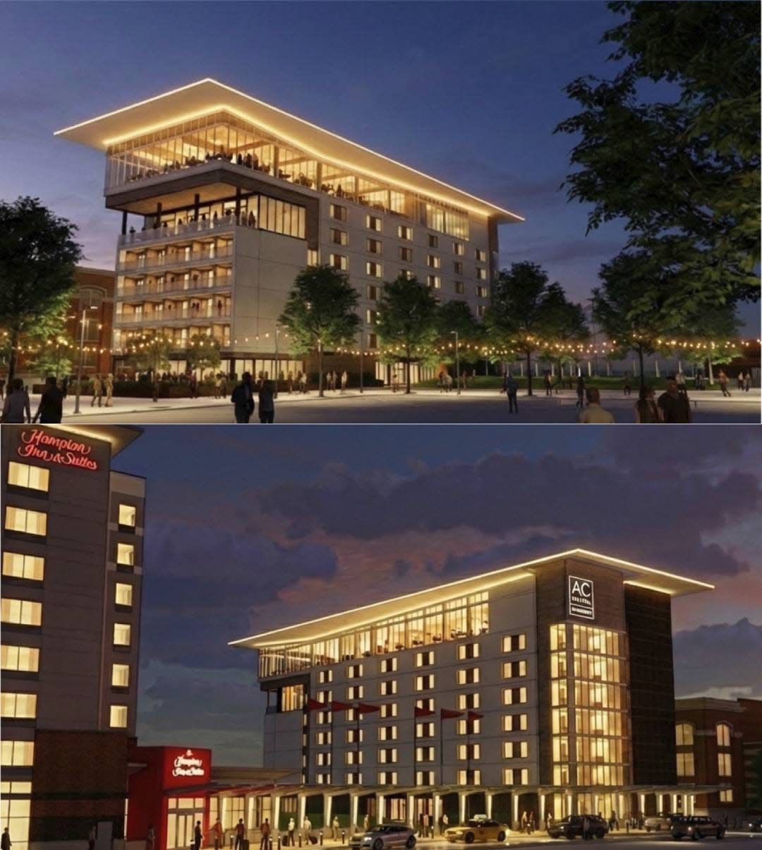 These are renderings of a proposed new $32 million, 140-room Marriott AC hotel adjacent to and just east of the Hampton Inn, 130 E. Front St., near the Blasco Library.