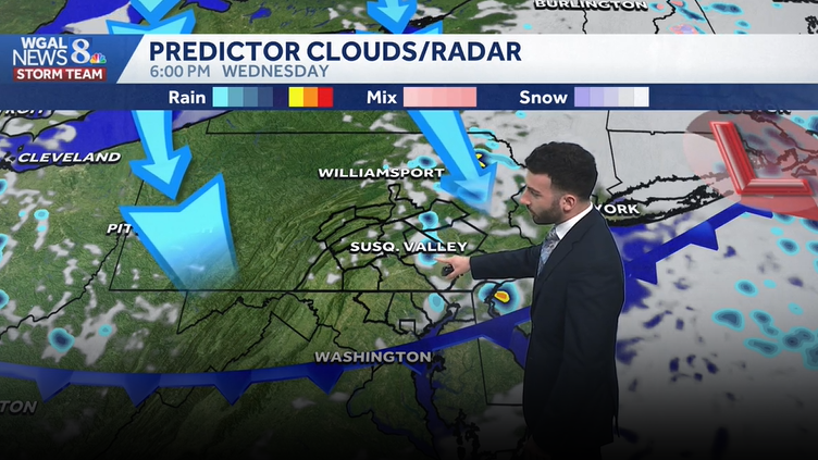 Partly sunny and warmer, isolated shower chance this afternoon in south-central Pennsylvania