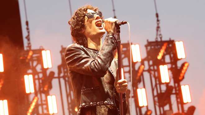 US singer songwriter Sombr performs on the Outdoor Theatre stage during the 2026 Coachella Valley Music and Arts Festival in Indio, California on April 11, 2026. (Photo by VALERIE MACON / AFP via Getty Images)