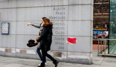 Signs and notes placed by visitors at the President's House in Independence National Historical Park in March. The Trump administration is bent on rewriting the history of the memorial, writes Sharon Ann Holt.