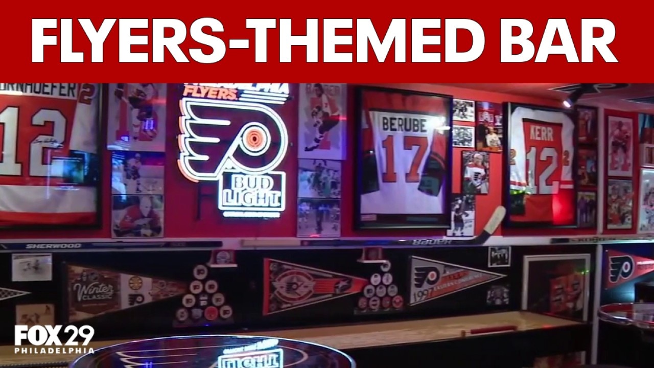Inside the Flyers-themed basement bar in Reading, PA