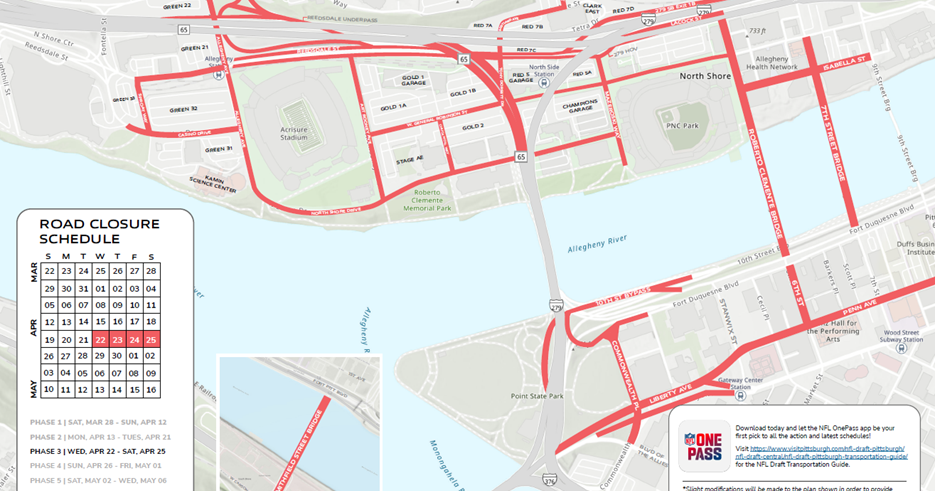 Map shows NFL draft road closures in Pittsburgh