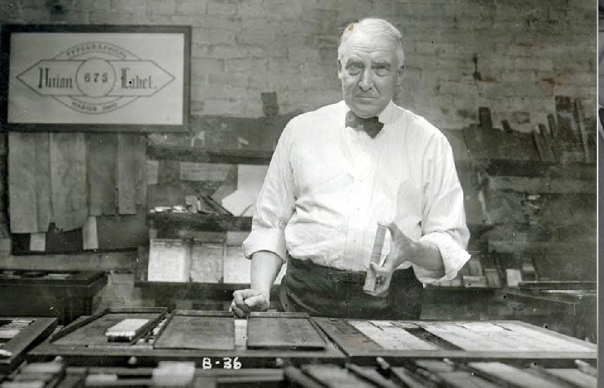 Warren G. Harding is shown at his newspaper, the Marion Star, during his 1920 presidential campaign. The photo was on display at the Harding Monument in Marion, Ohio.