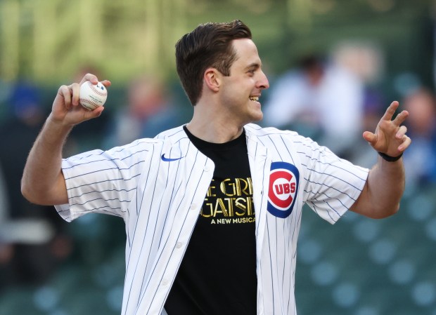 Stage actor William Bishop throws out a ceremonial first pitch before a Cubs-Phillies game on April 22, 2026, in Chicago.(John J. Kim/Chicago Tribune)