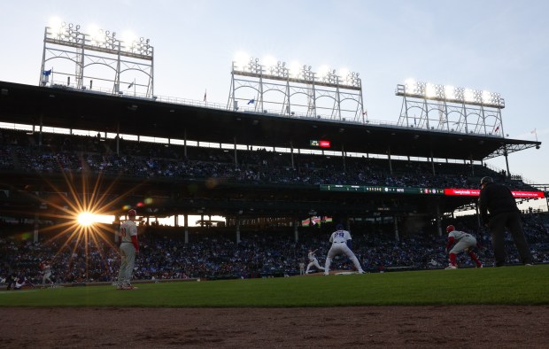The sun bursts through the concourse in the second inning of a Cubs-Phillies game at Wrigley Field on April 22, 2026, in Chicago. (John J. Kim/Chicago Tribune)