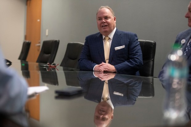 Commonwealth Health Vice President of Clinical Services Dr. Patrick Conaboy speaks during an interview in a conference room in Wilkes-Barre General Hospital in Wilkes-Barre Monday, April 27, 2026. (SEAN MCKEAG / STAFF PHOTOGRAPHER)