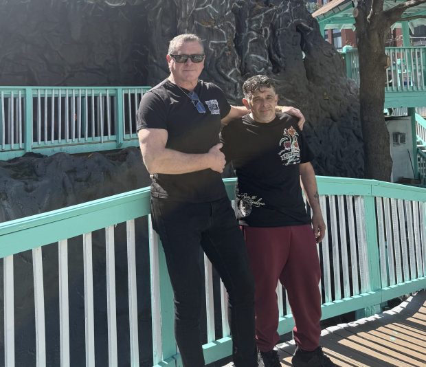 Baja Beach Club owner Bill McKee, left, on a bridge inside the club with executive chef Dave Reed. The full kitchen at Baja Beach Club will offer a menu to suit every taste, from five star entrees to basic tavern foods. (PEG DEGRASSA - DAILY TIMES)
