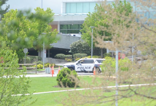 A second subject was taken into custody by the Lankenau Medical Center helipad. (PETE BANNAN-DAILY TIMES)