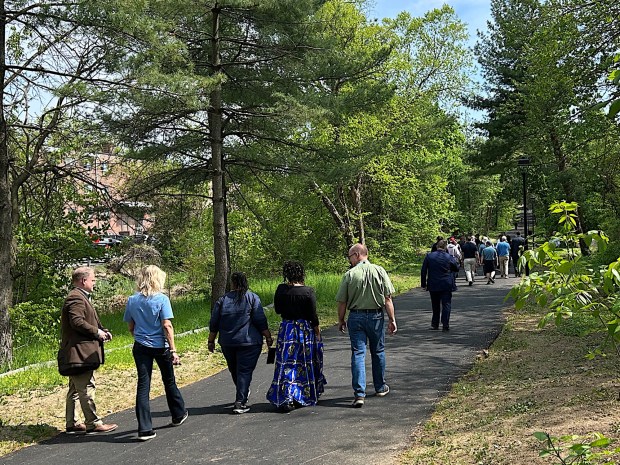 Upper Darby officials celebrated the opening of vital section of Naylor's Run Trail Friday. Section 5A, joins Garrett Road to Marshall Road. (PETE BANNAN-DAILY TIMES)