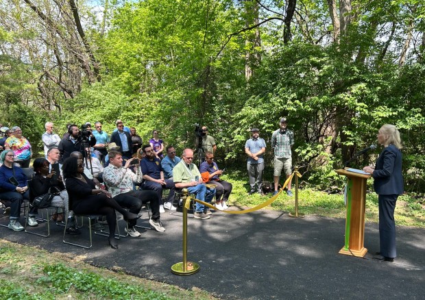 Congresswoman Mary Gay Scanlon speaks to the group before the groundbreaking. (PETE BANNAN-DAILY TIMES)