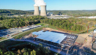 Construction of an Amazon data center is seen in front of Talen Energy’s nuclear power plant in Salem Township on Oct. 10, 2025. Credit: Jason Ardan/Citizens' Voice via Getty Images