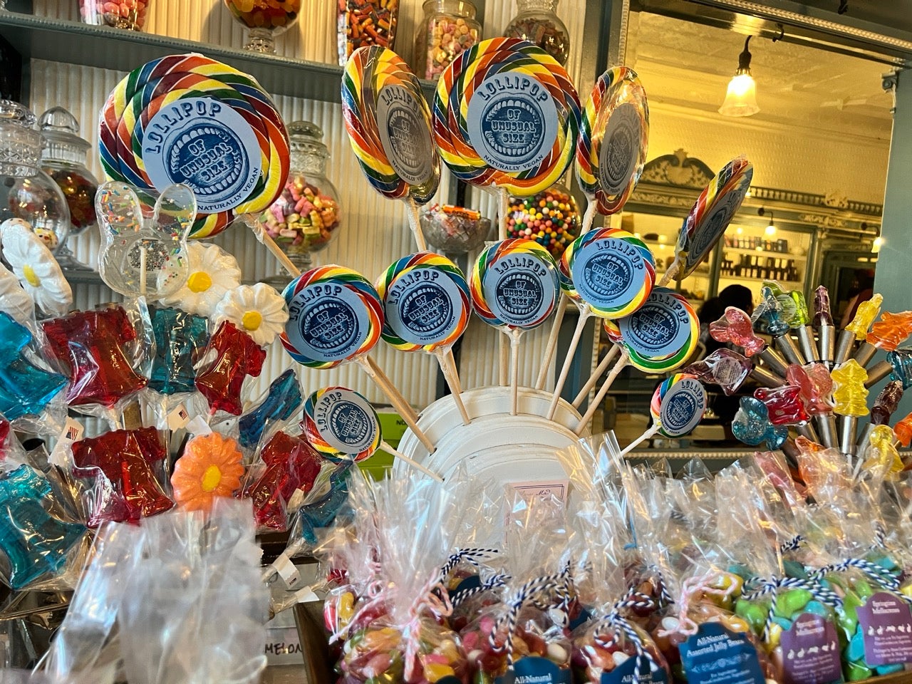 A display of colorful candies and lollipops at Shane's Confectionery candy store in Old City, Philadelphia. 