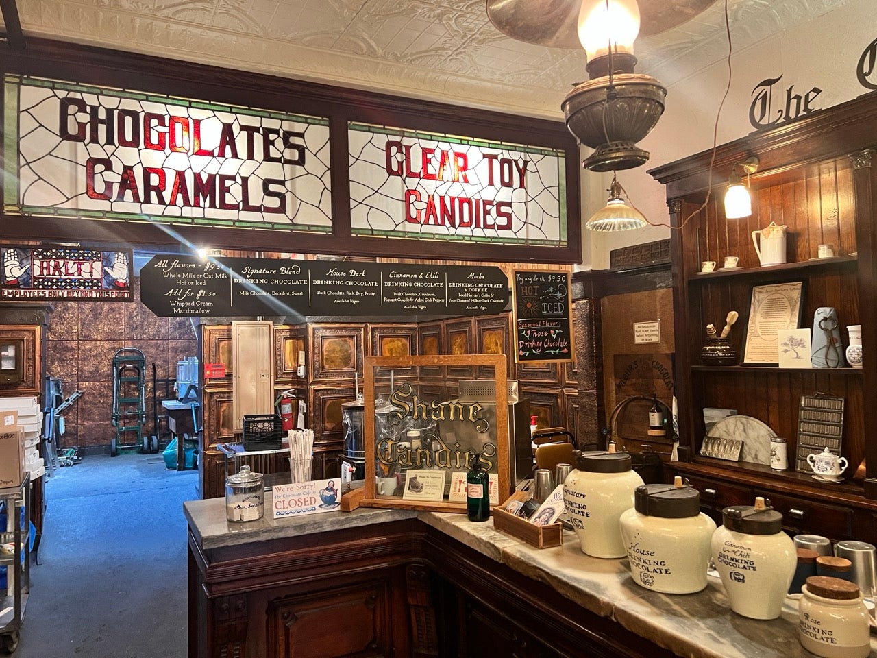 A photo of the beautiful historic chocolate making kitchen at Shane's Confectionery in Old City, Philadelphia. 