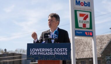 U.S. Rep. Brendan Boyle (D., Phila.) holds a news conference at a Philadelphia gas station to announce legislation to suspend the federal gas tax whenever the national average price of gasoline exceeds $4.00 per gallon.