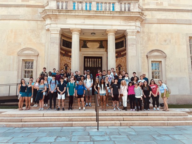 On Wednesday, April 15, SJU students assembled on the fabled steps of The Frances M. Maguire Museum in Merion to enjoy the fruits of their academic labor. (Photo submitted by Mary Brown)