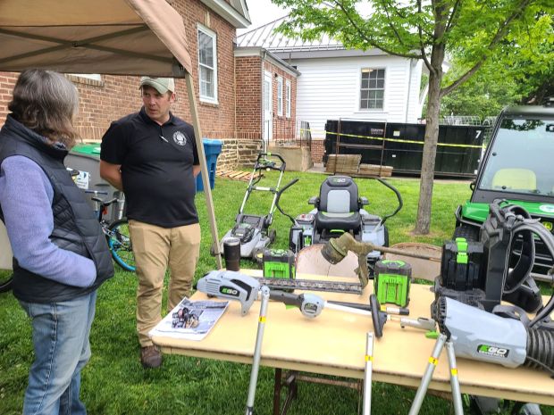 Narberth Public Works Manager Jeff Eldon shows off the borough's all-electric maintenance equipment and vehicles at NarbEarth Day on Saturday, May 4 2024. (Dan Sokil - MediaNews Group)