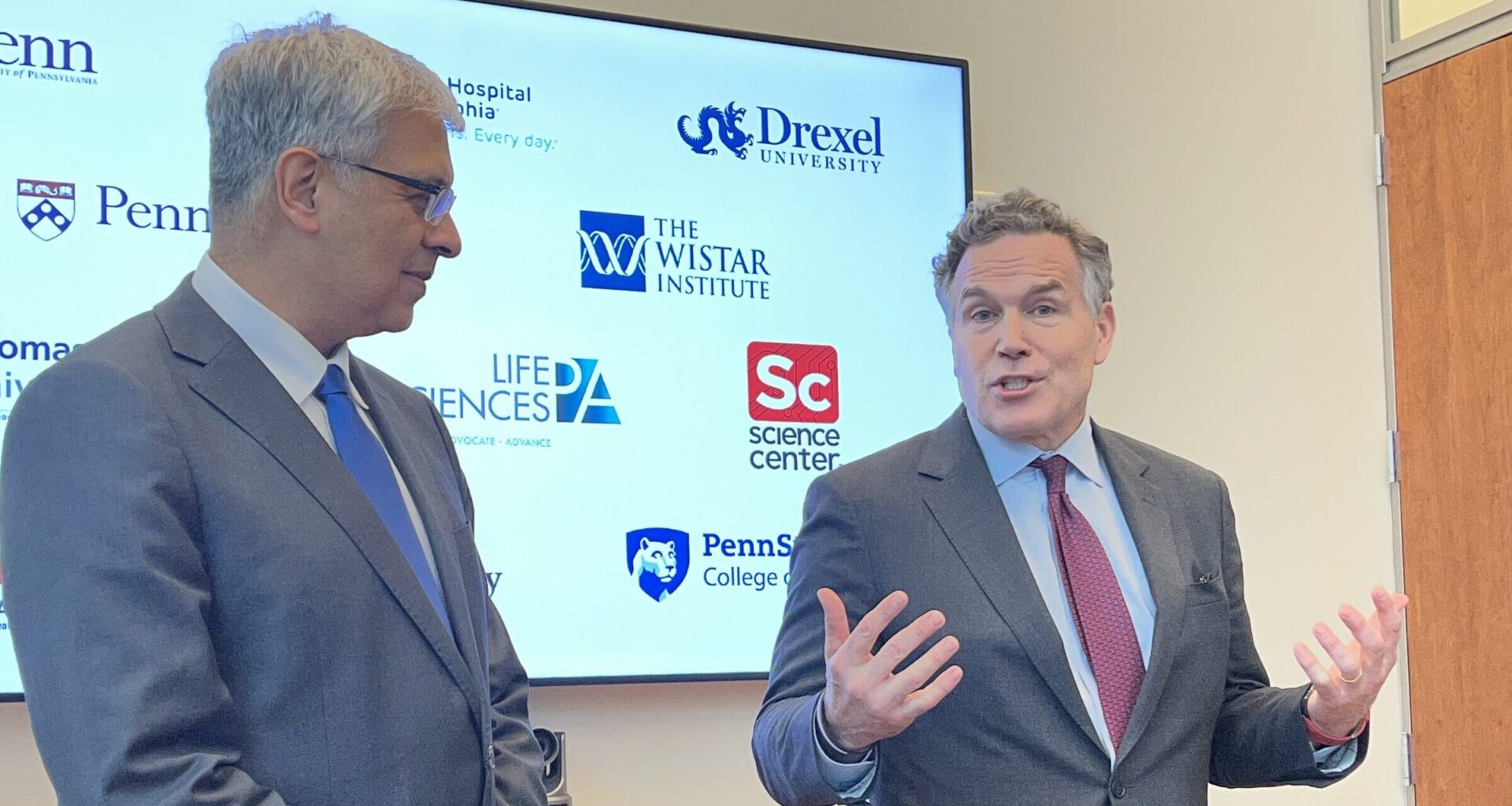 McCormick and Bhattacharya tout medical advances in visit to Penn Medicine